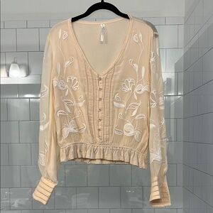 Anthropology: Elegant Cream Embroidered Women's Top